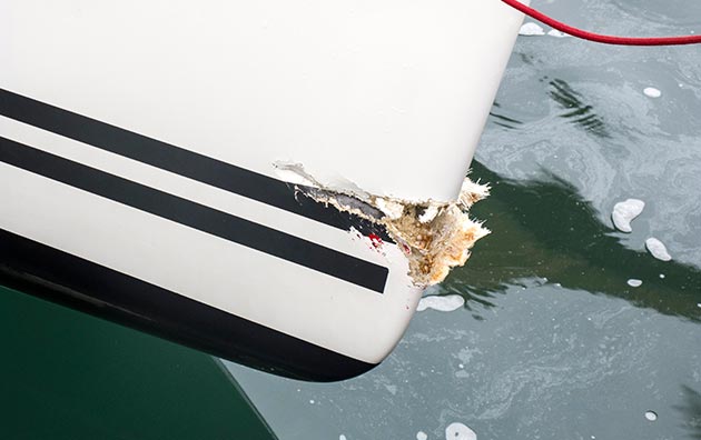 Close-up of damage on a boat