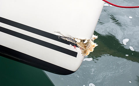 close-up of damage to a boat