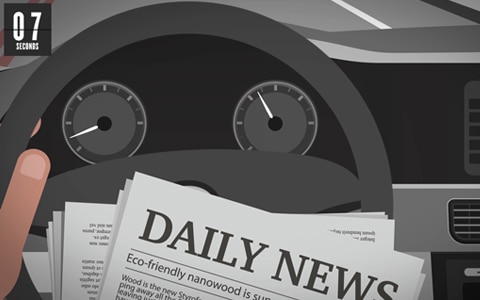 illustration of distracted driver reading a newspaper