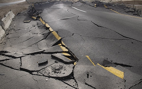 Road damage caused by an earthquake