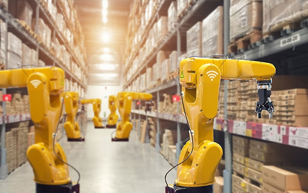 Robots pulling products from shelves
