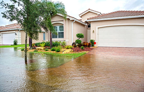 Flood in front of a house