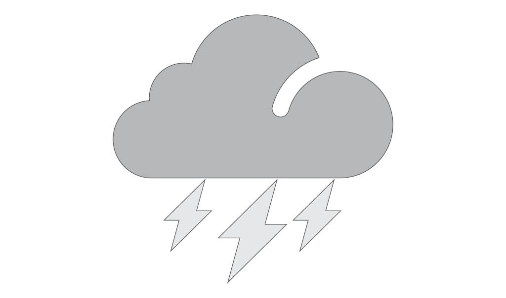 Grey icon with cloud and lightening bolts