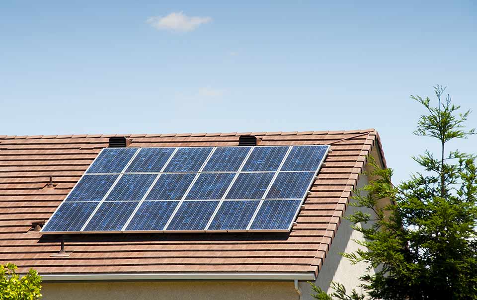 solar panel installed on to roof of a home