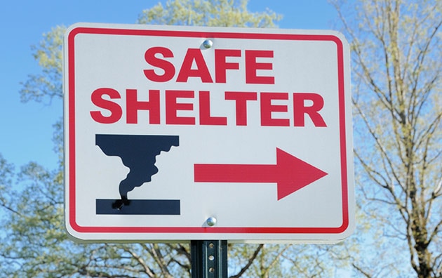 Seek shelter from tornado sign