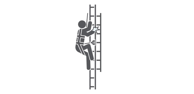 figure in harness on ladder