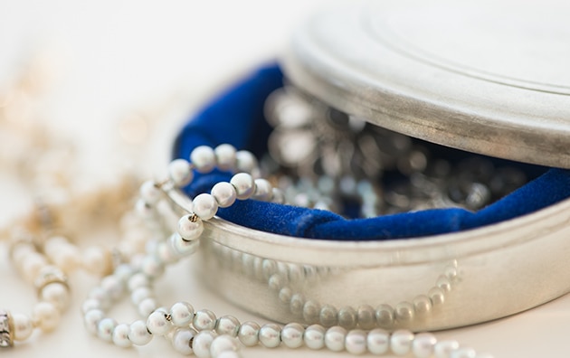 Pearls in a jewelry box that can be covered in valuable items coverage