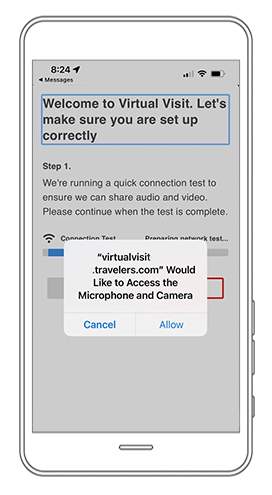 Screenshot of app asking for camera and microphone permission